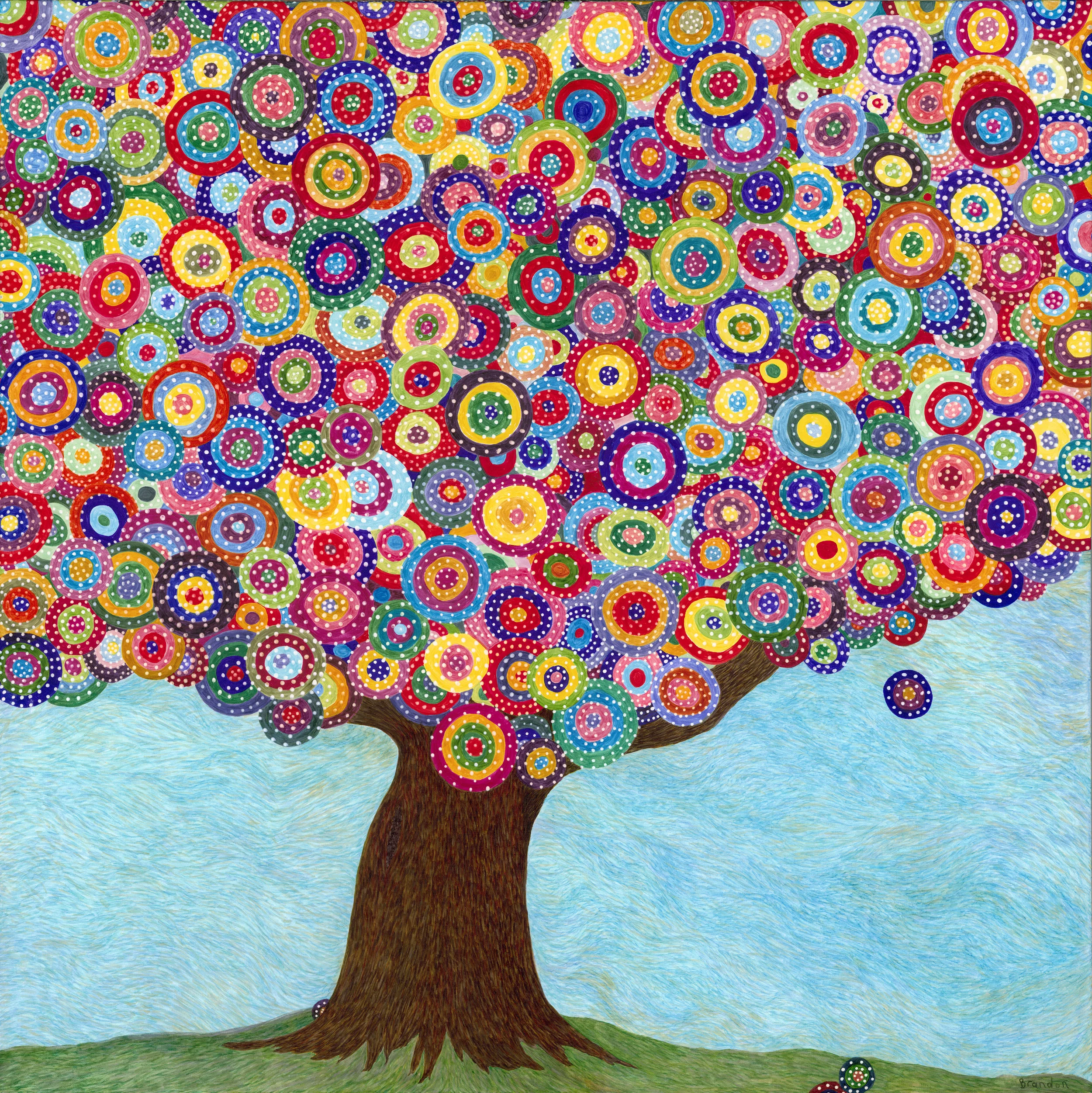 Charlotte's Tree, January 2019. Mixed media on stretched canvas. 48x48 inches. Unframed with finished sides.