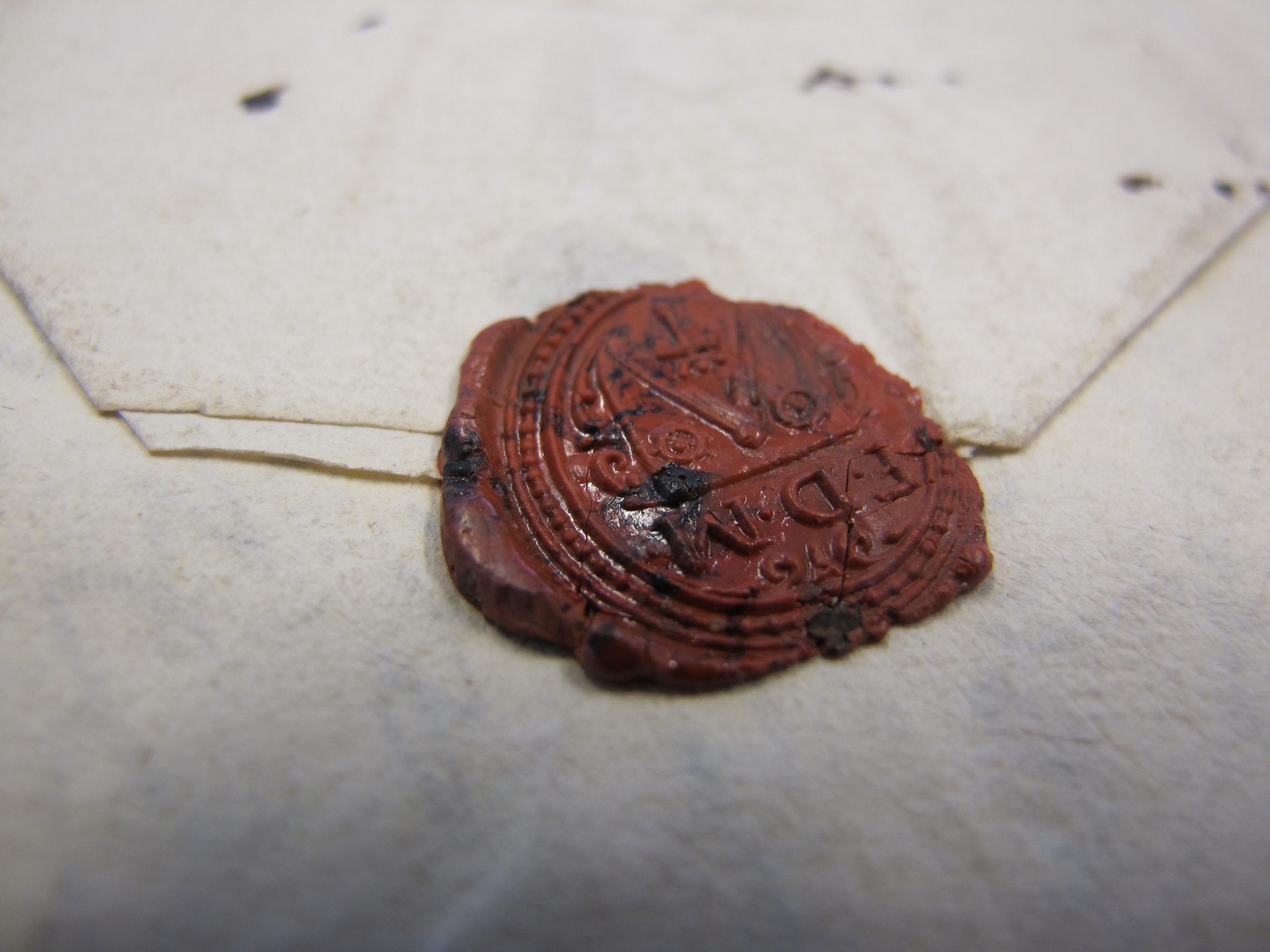 DB-0279. Unopened letter. Click on either the "i", arrow, or four squares at the bottom right to view details of some of the letters showcasing their seals, watermarks, inserted items, and conservation issues. 