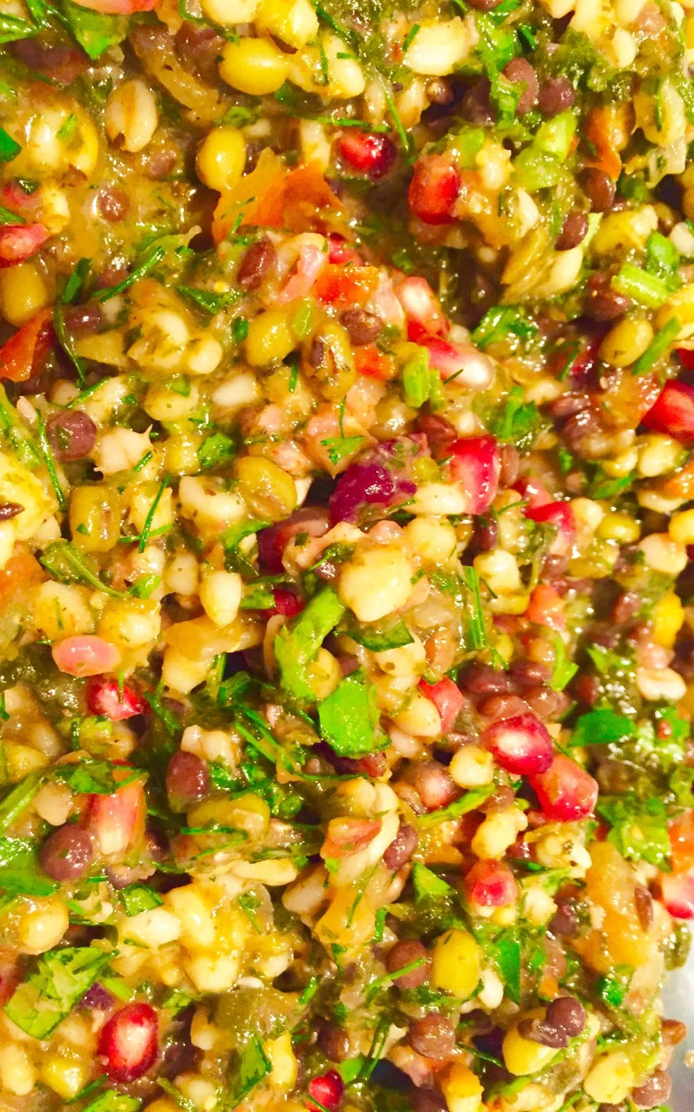 Moroccan style roll-barley and lentil salad with pomegranate dressing
