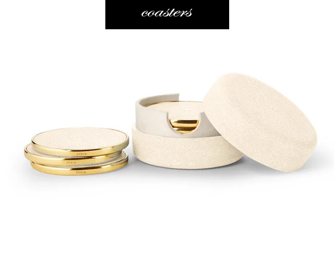Aerin Shagreen and Brass Coasters
