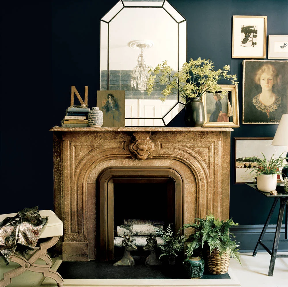 A dark and glamorous sitting room styled by Kim Ficaro, Domino Magazine