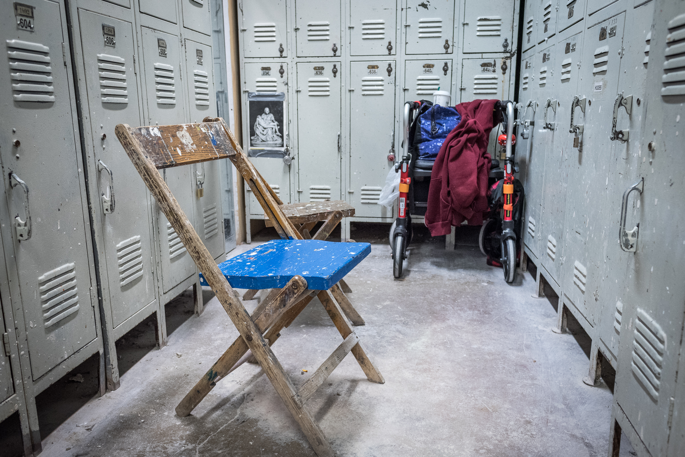 May 5, 2017- Manhattan, N.Y., U.S.A.- Rendy's walker sits in a basement locker area of The Arts Students League of New York. Rendy spends most of her time attending classes and helping out at The League and has done so for several years.