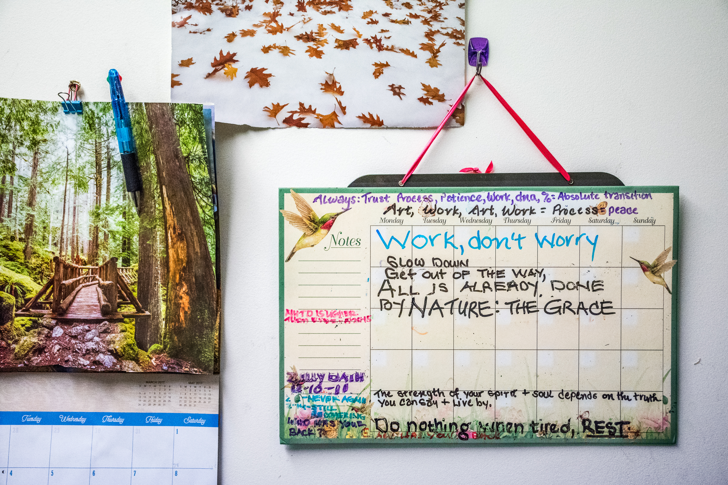 April 27, 2017- New York, N.Y., U.S.A.- Rendy's calendar and reminder list in on her bathroom wall. Rendy writes herself reminders of how to manage the effects of her brain injury and keeps a detailed calendar so she does not forget social engagemen