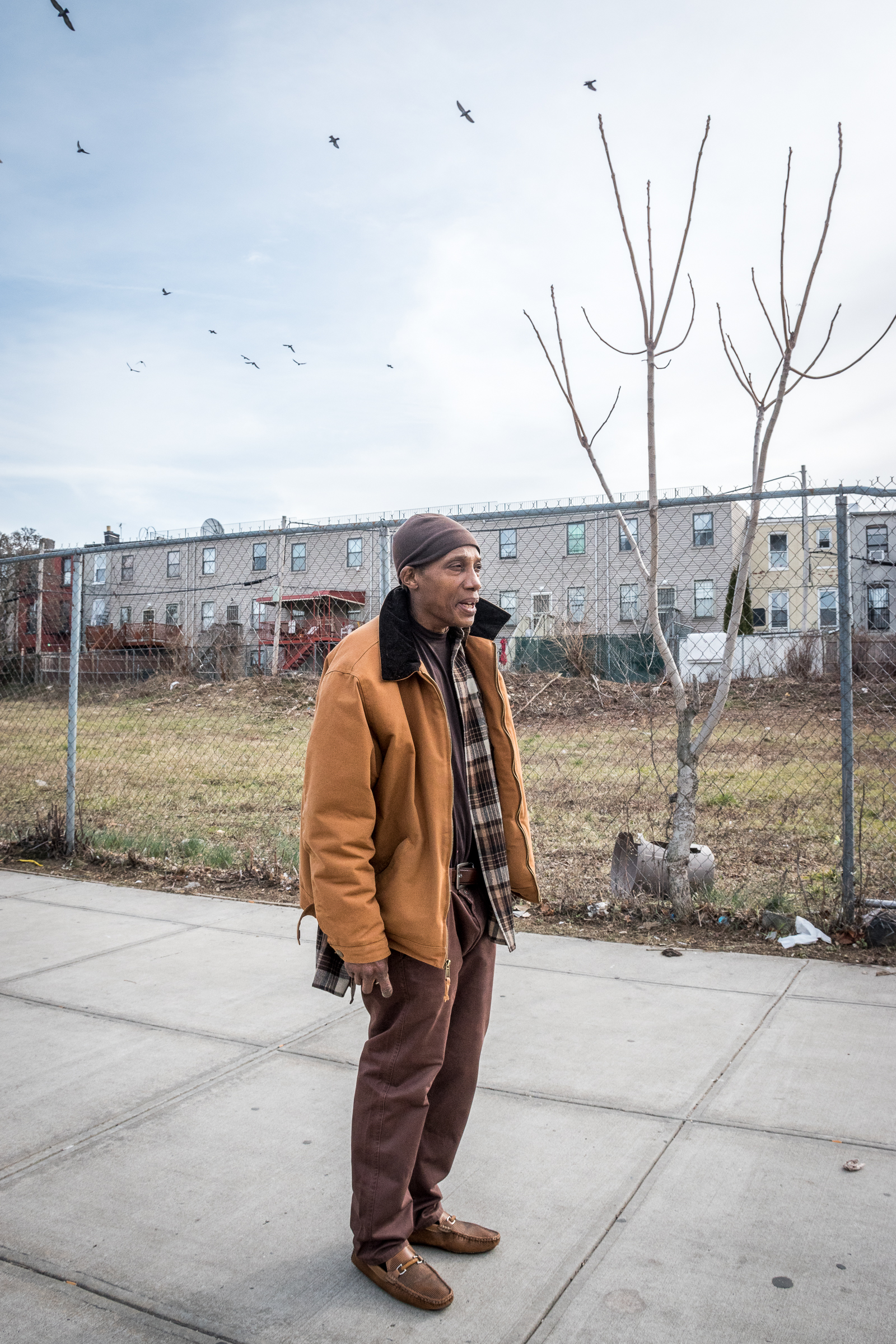 Feb 21, 2017- Brooklyn, N.Y., U.S.A.- Frankie Bowen walks from his home to Campaign Against Hunger, a community center in the Bed-Stuyvesant neighbourhood that offers free groceries for low-income citizens. Frankie was randomly attacked in 1997 by a