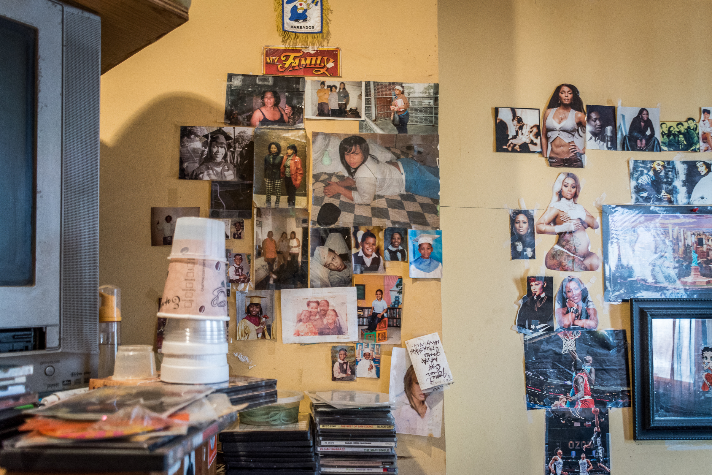 Feb 21, 2017- Brooklyn, N.Y., U.S.A.- Photos of Frankie's family members and clippings from magazines on his bedroom wall. 