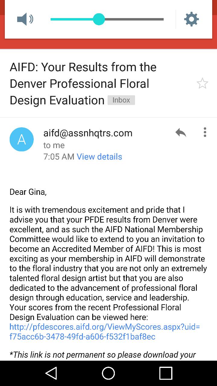 THE BEST EMAIL EVER!!! I am to be inducted to AIFD in July 2016. 
