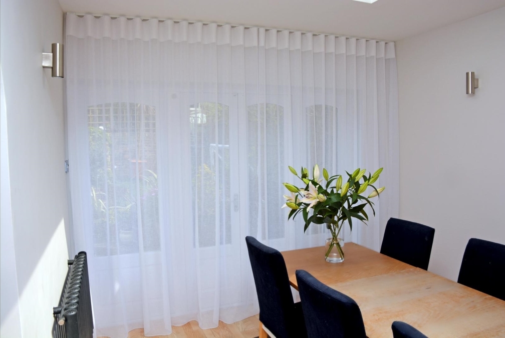 Sheer, full-length, wave system curtains