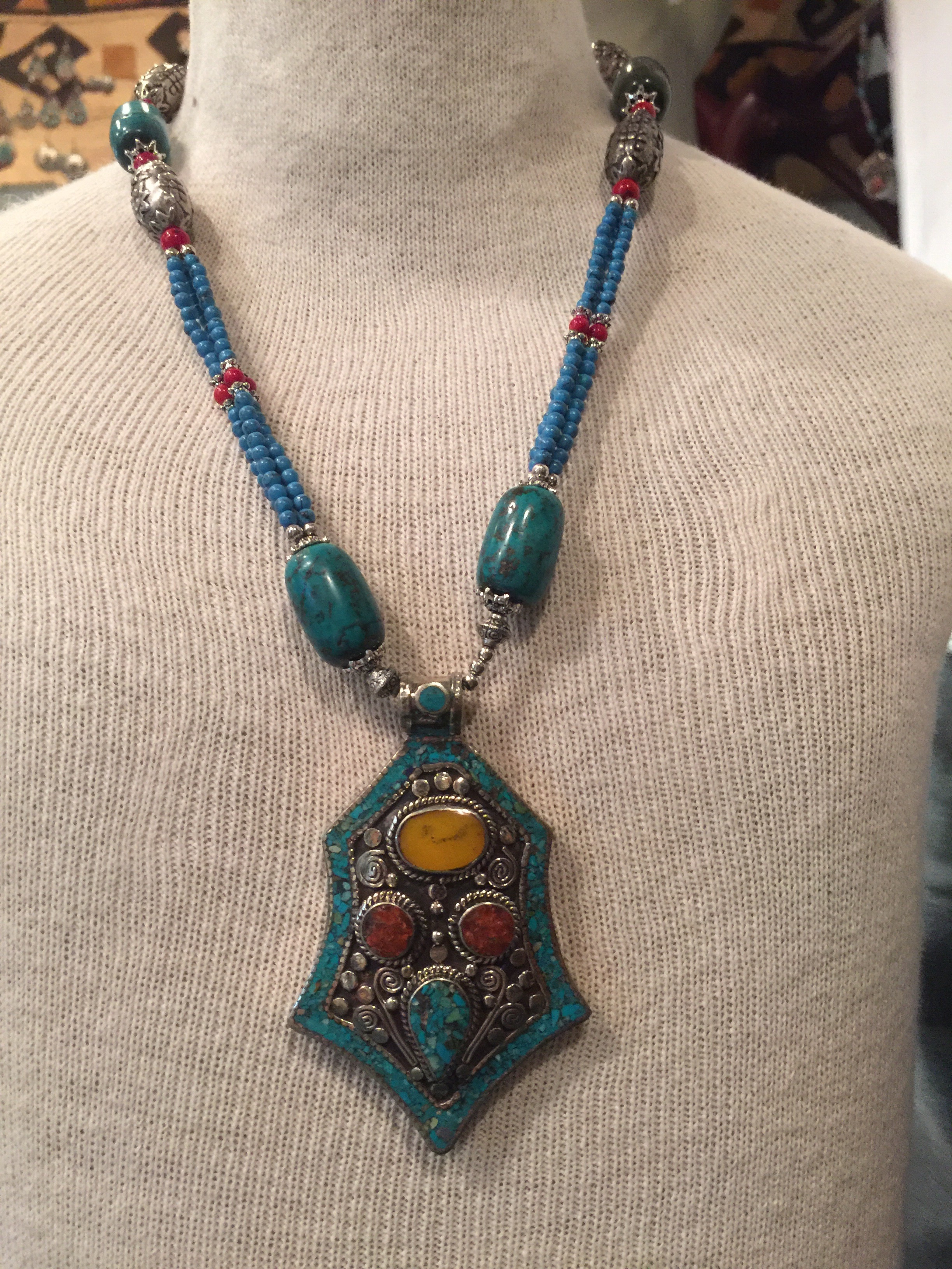 Another light, but full of color, Handmade Moroccan necklace (buy on etsy, $70)