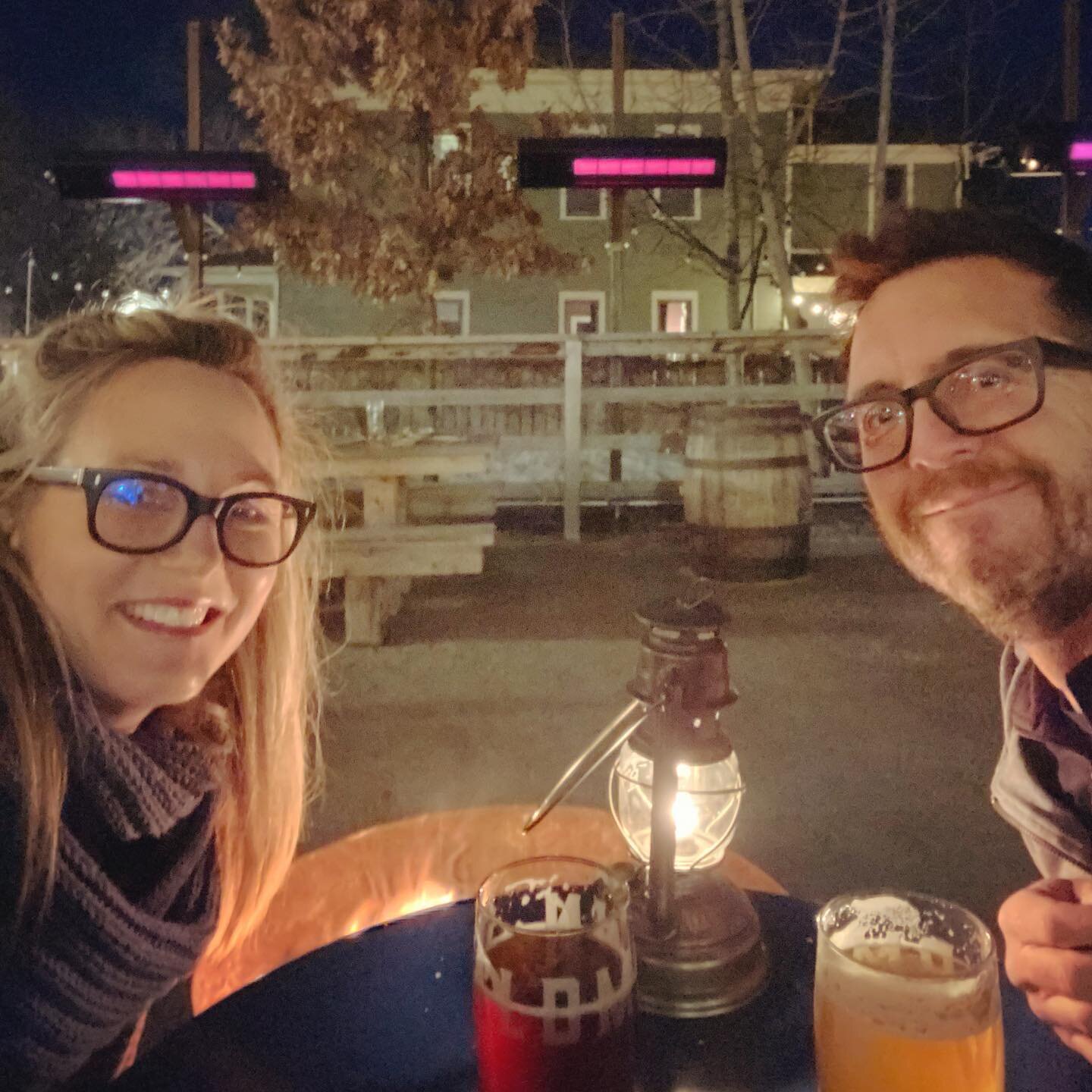 So happy to be warm and outside and on a patio last night! Finally. 😷😂 Thanks for the fire @waldmannbrewery! #twinning