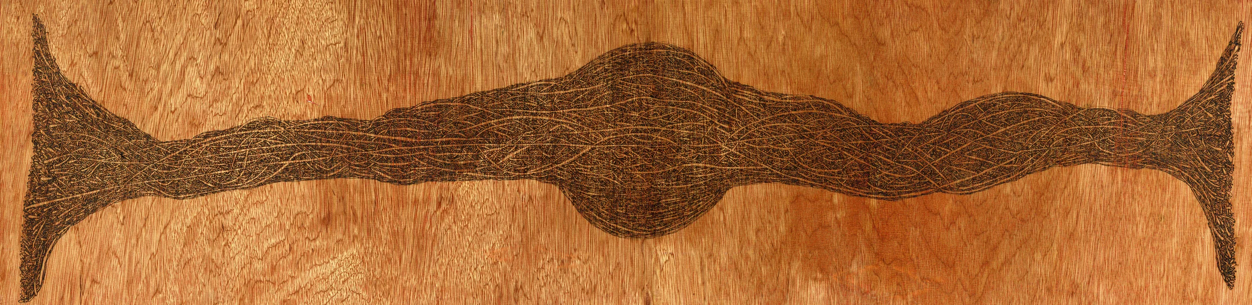 Unlimited Potential (2015) Wood Burning on Pine Wood 49 in x 2½ in x 12 ½ in SOLD