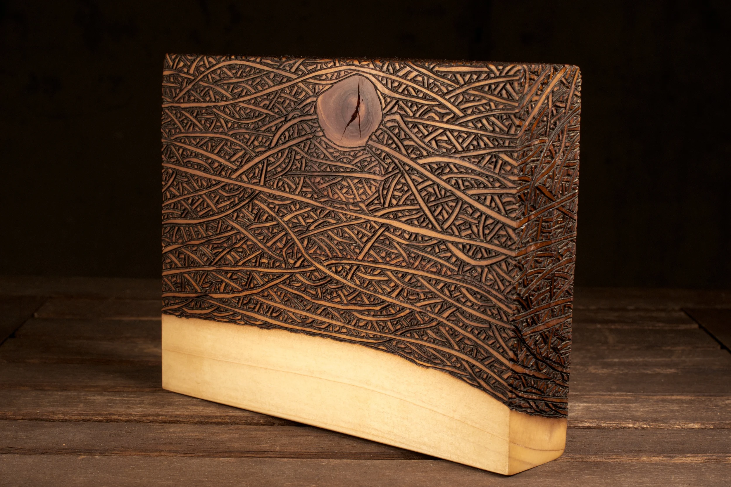 River (2015) Wood Burning On Red Wood 7 in x 1 ½ in x 6 in
