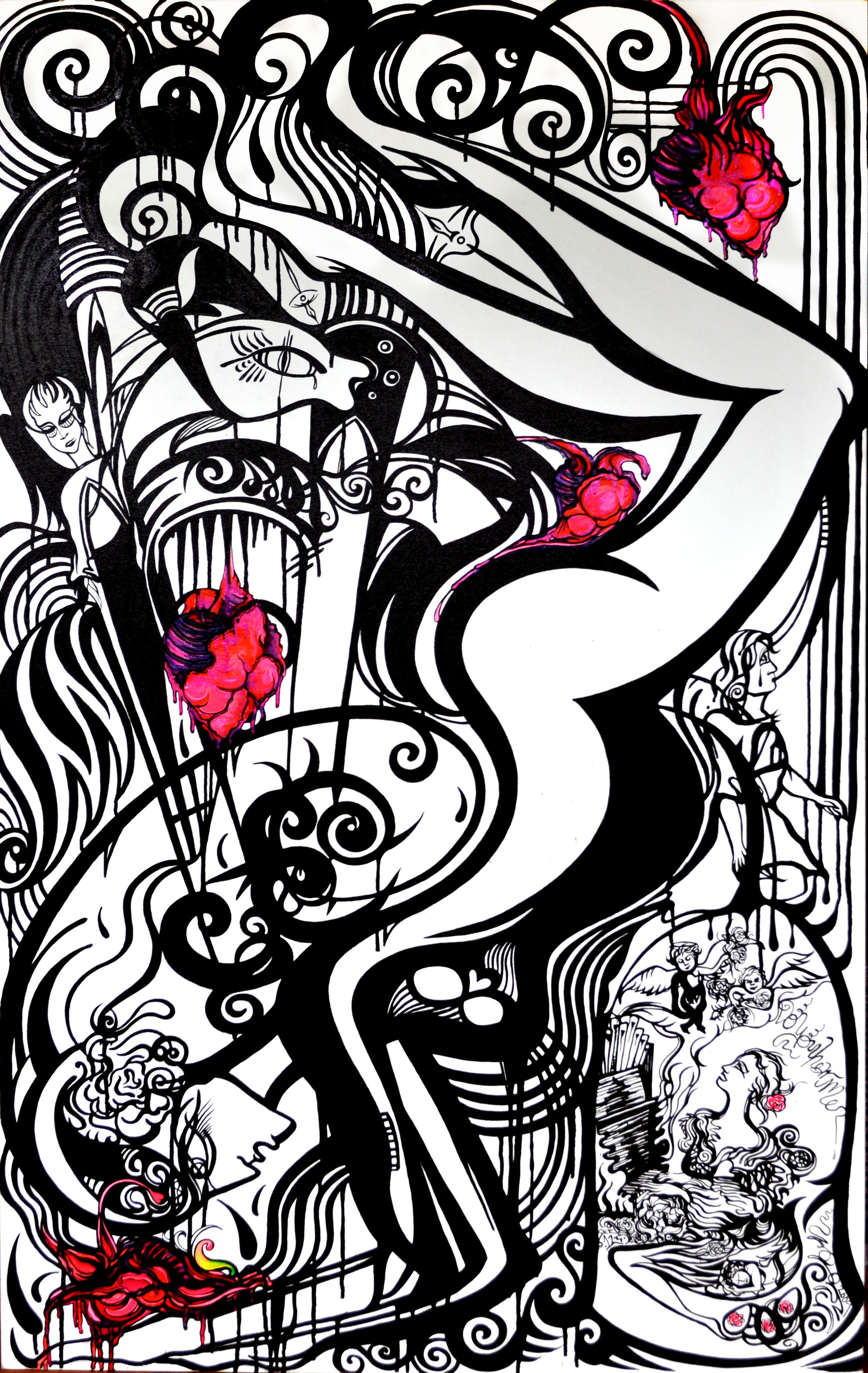   Grand Piano  | India Ink &amp; Gouache on Canvas | 4'x6' | 2010 