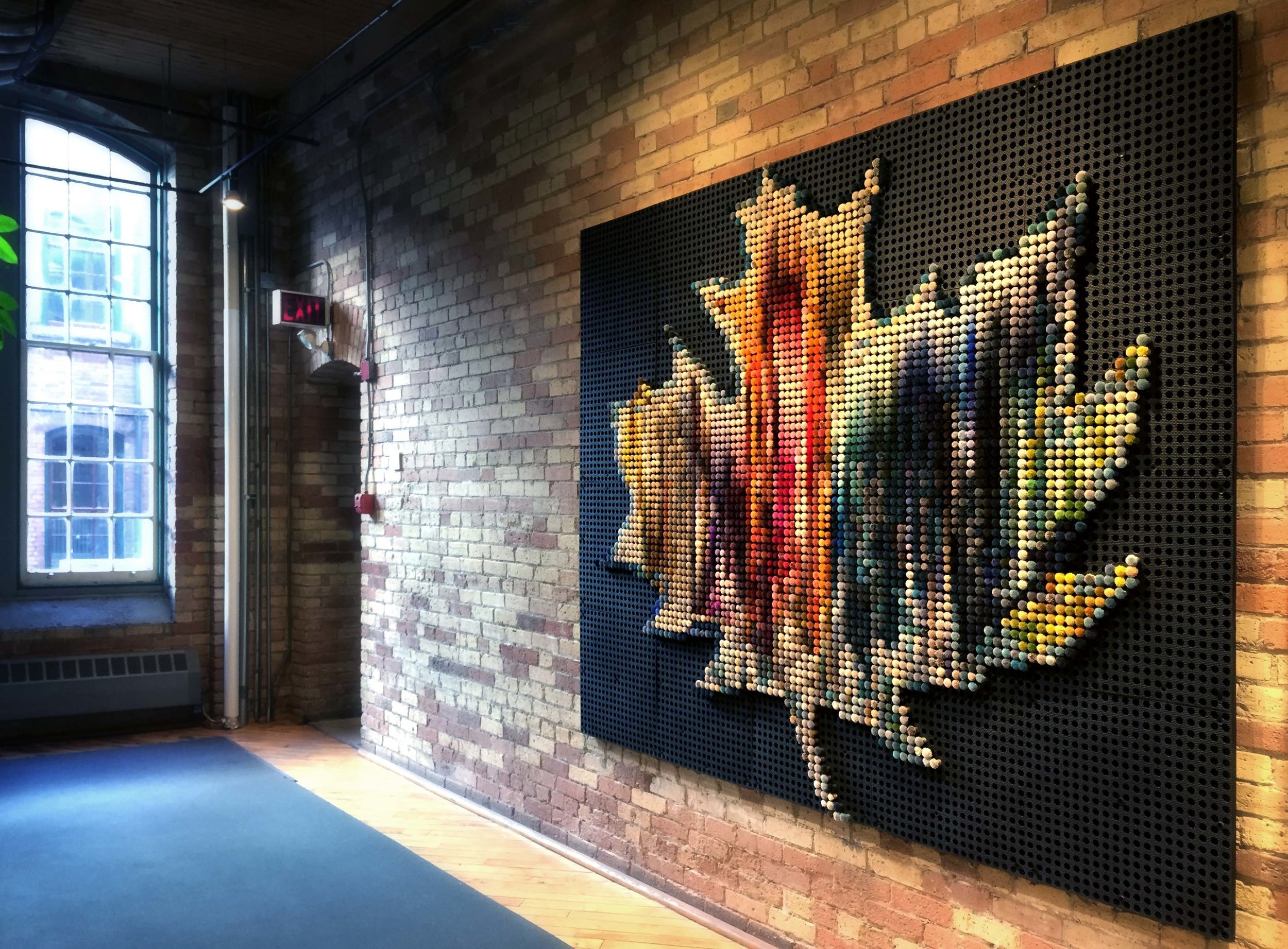  “Canada Leaf” Pom Mosaic™ featured in the front lobby of The Carpet Factory Lofts in Toronto • 2017 ( Learn more about Pom Mosaics™ ) 