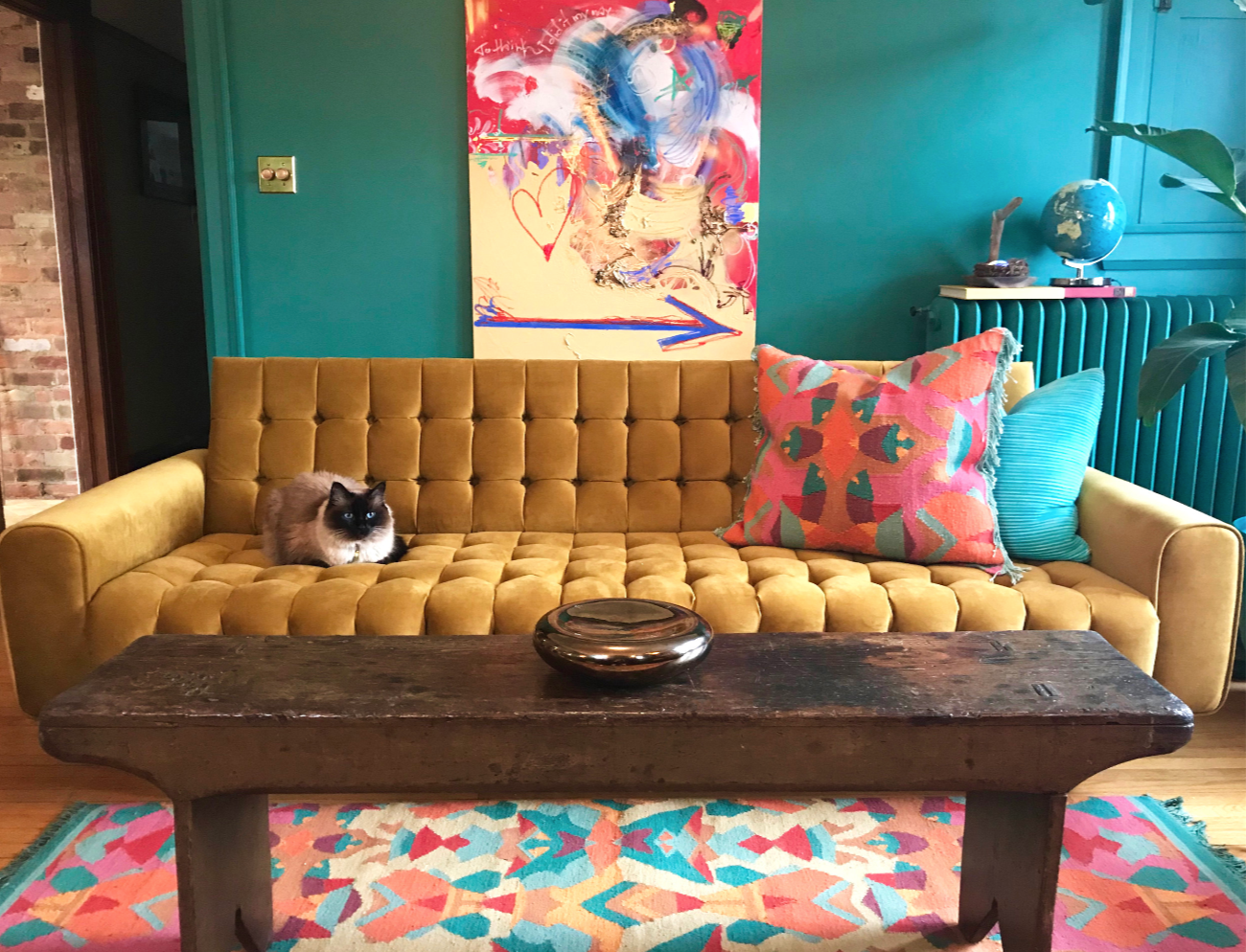 Custom Empire rug & pillow and custom artwork featured in Robyn’s home in High Park Toronto | 2016