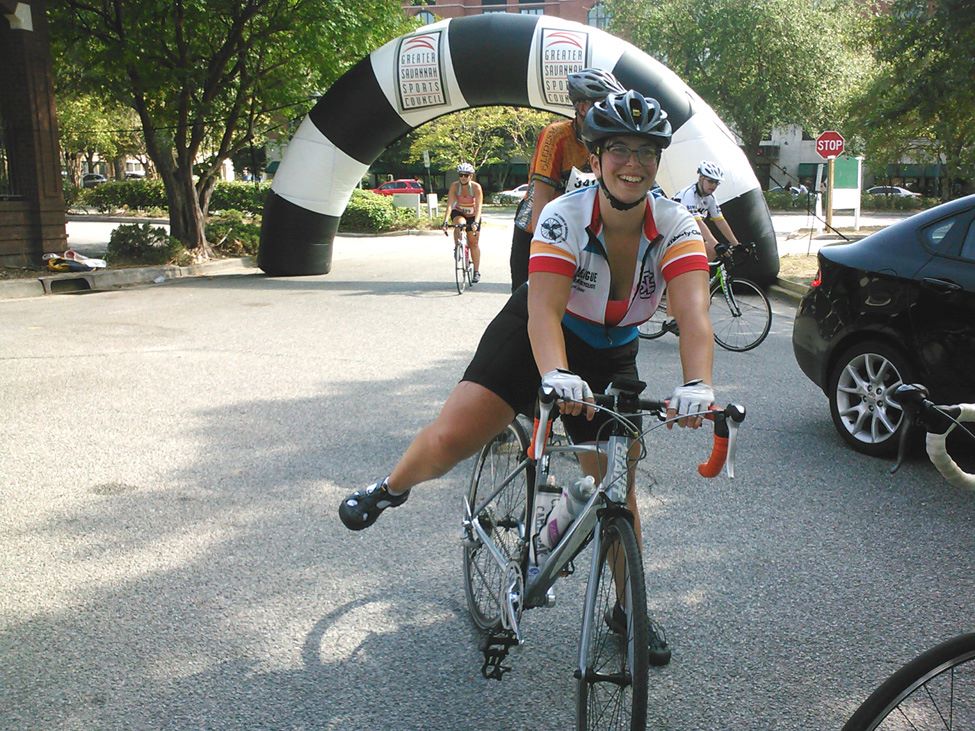 "Thought I had missed this shot (hard to fish phone out of jersey after biking 103 miles in a 103 degree heat index) but managed possibly to have captured a glimpse of the indomitable core of Maggie Kantor . Way to hang in there. Really enjoyed facing the challenge with you, Jen, Ben and the folks who used our little train to help pull themselves home." - Frank McIntosh