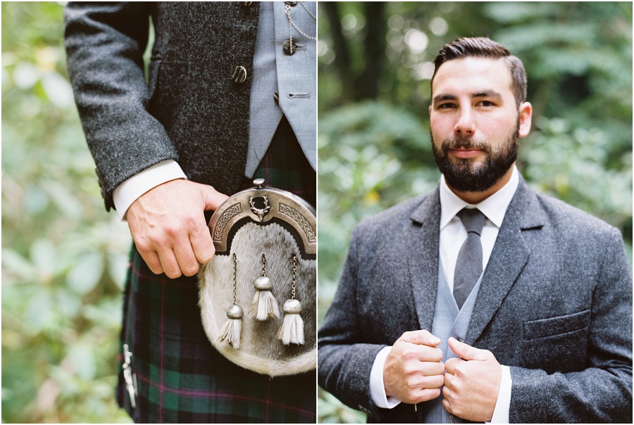  This Scottish groom was clothed in a traditional wedding tartan kilt, fur sporran, celtic garter flashes and sgian dubh knife. 