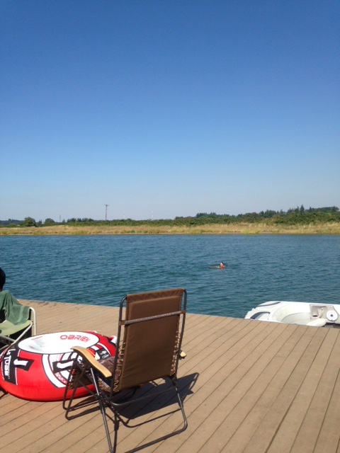 Lisa testing out the swimming course!