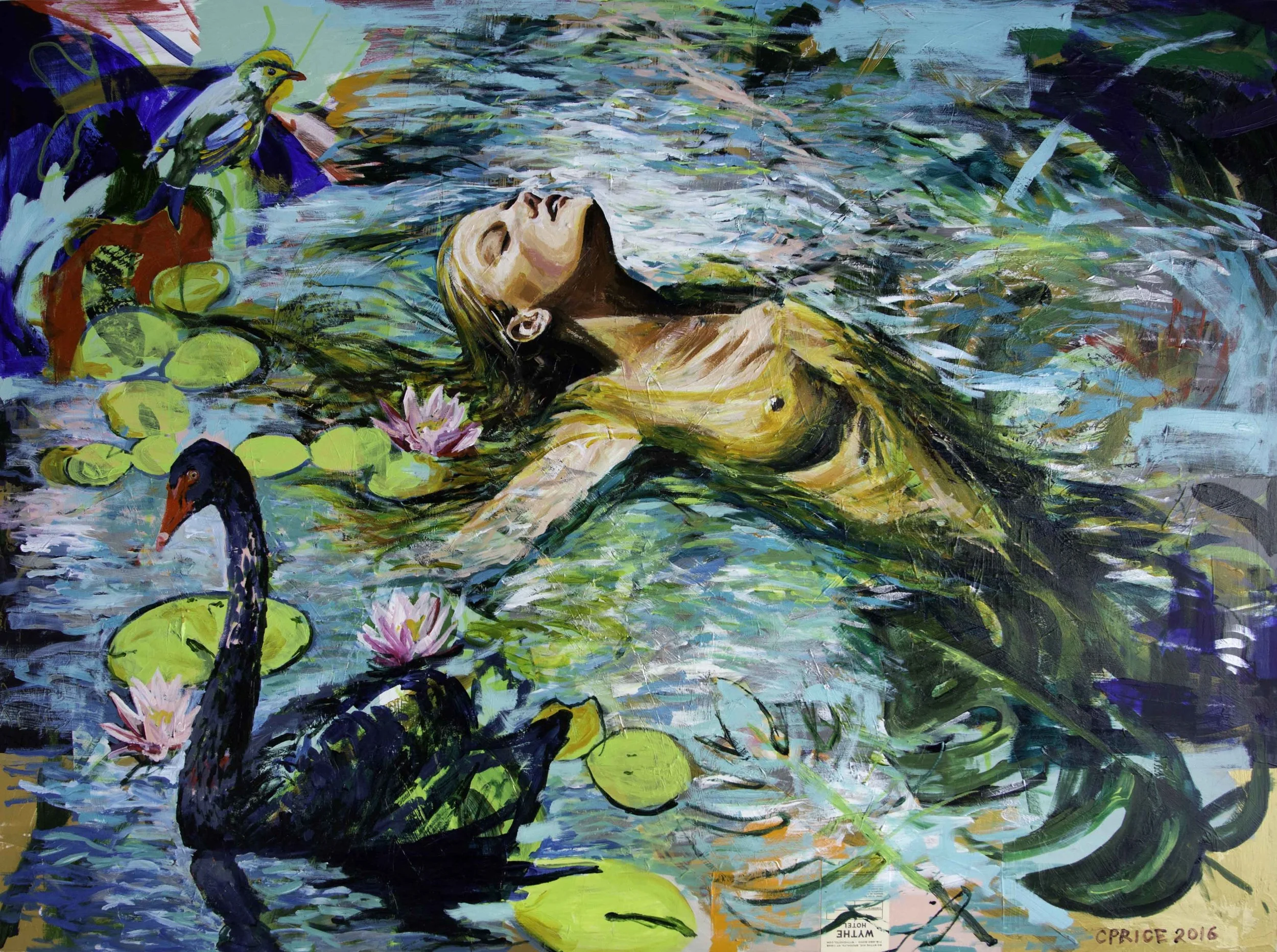 DROWNED NYMPH ACRYLIC AND COLLAGE ON WOOD PANEL 48" x 36" $5785