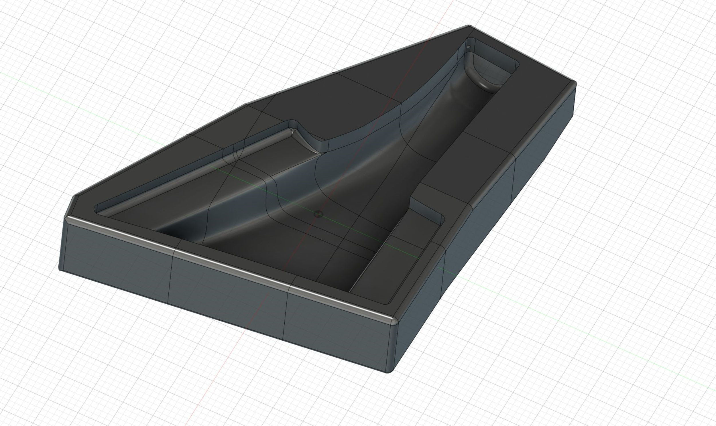  In a similar manner to the small mold I created a negative mold from the positive tool and then split it into multiple sections with indexing features to allow each section to be 3D printed and then lock together. 