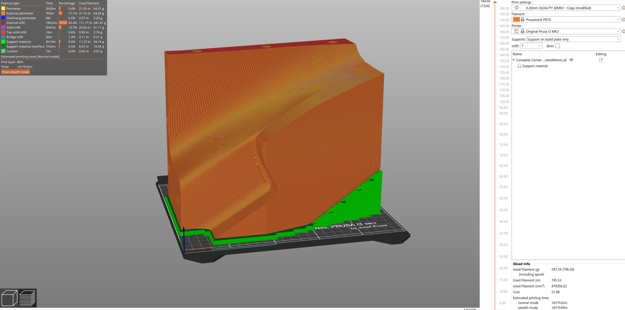  Even with the mold broken up into individual parts, each part barely fit in the build volume of my 3D printer.  I was really impressed with the performance of my Prusa Mk3 and its ability to not just produce prints using its full build volume but to