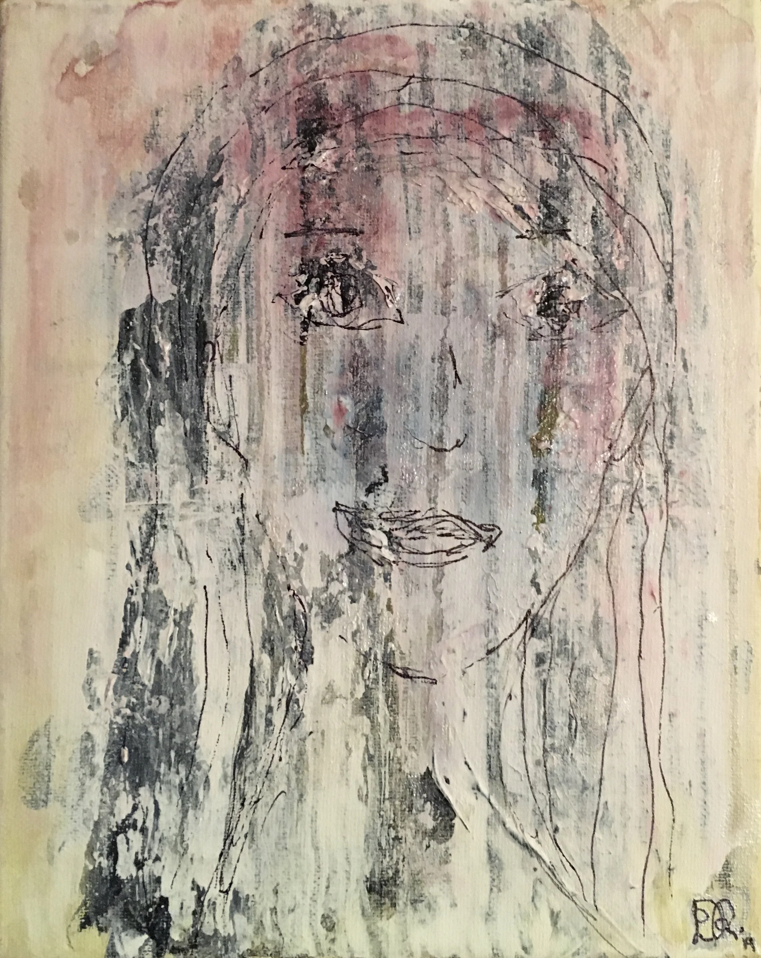 ‘We are Light- born of Darkness’ 8’ x 10” Acrylic on Canvas Self Portrait capturing essence rather than a realistic image.