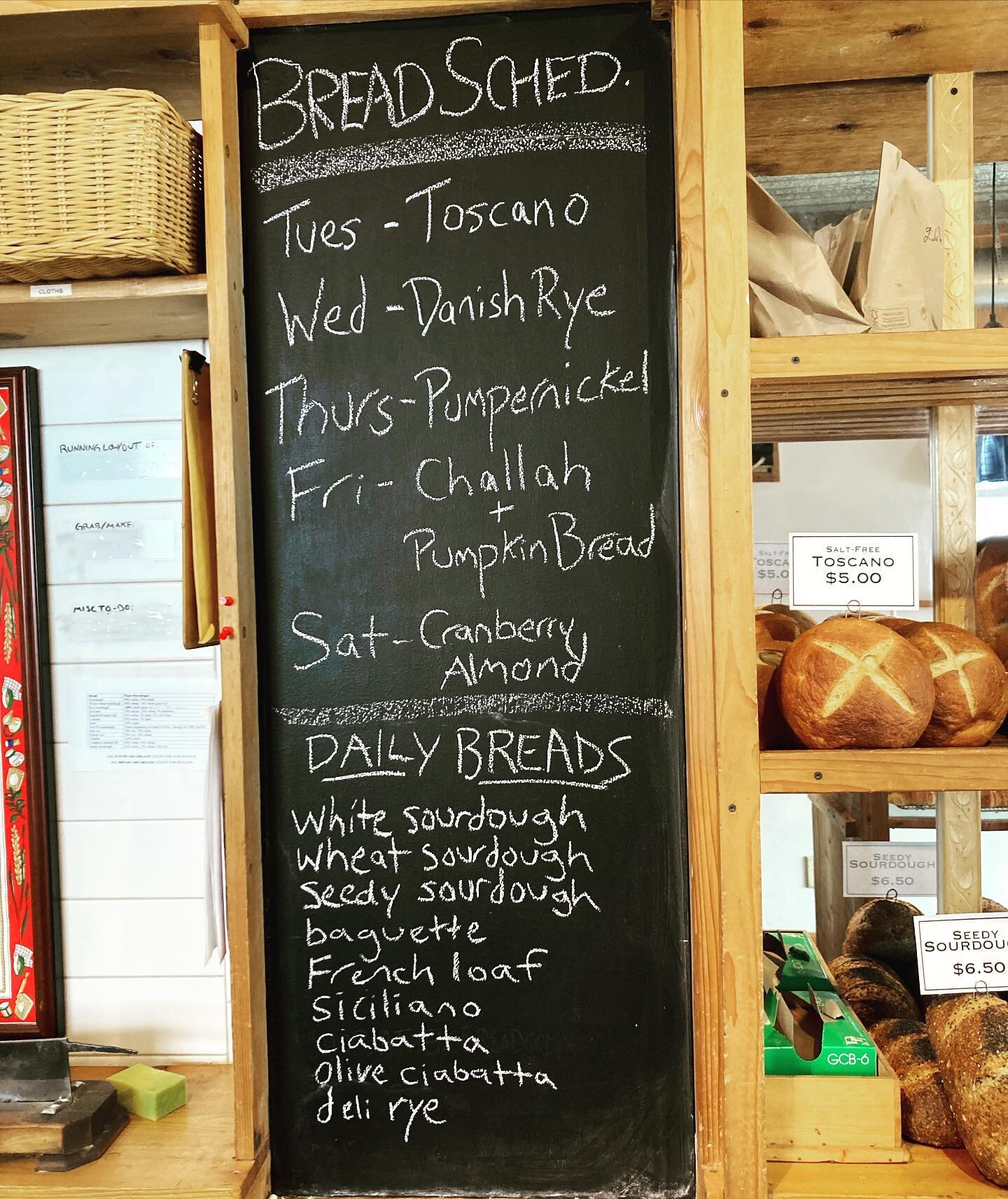 🚨New bread menu just dropped!! Toscano is back on Tuesdays only. Seedy Sourdough is happening DAILY as are Ciabatta &amp; Olive Ciabatta. Plus pumpkin cakes, pumpkin tarts, &amp; all our usual pastries. Come revel in the new bread spread! 

#fallmen