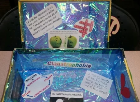 PSYC 101 student work - inside of the box shows one's personal connection to psychology