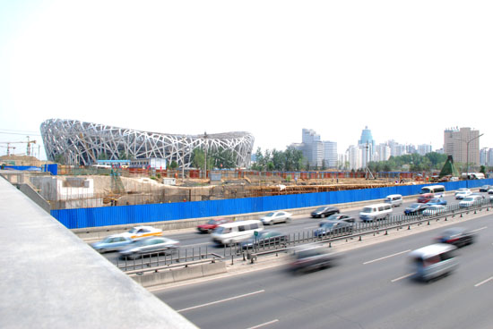 Olympic Stadium (Bird's Nest) designed by Herzog & de Meuron. This might be the most beautiful building I have ever seen in my life. As architecture students we have studied this building to death, but seeing it is something else, inspiration maybe. It's much larger than I imagined. We caught a glimpse from the bus on our way back from the Great Wall. A bus full of people educated to think critically about architecture were oohing and ahhing, myself included. it's very, very impressive. China has a lot to prove (and to make us forget) and I think the rest of the world will be very surprised by what they see on their TV's next summer.