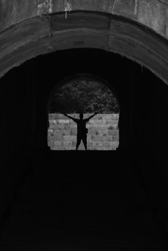 At the top of a long staircase on the very long path to the Ming Tomb. Nanjing.