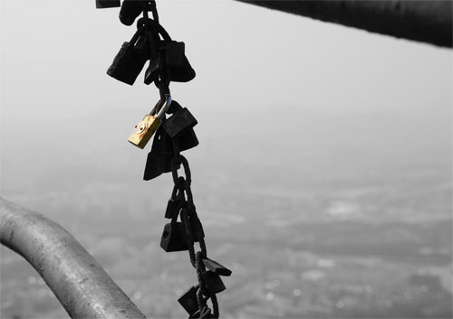Locks for luck on Purple Mountain.