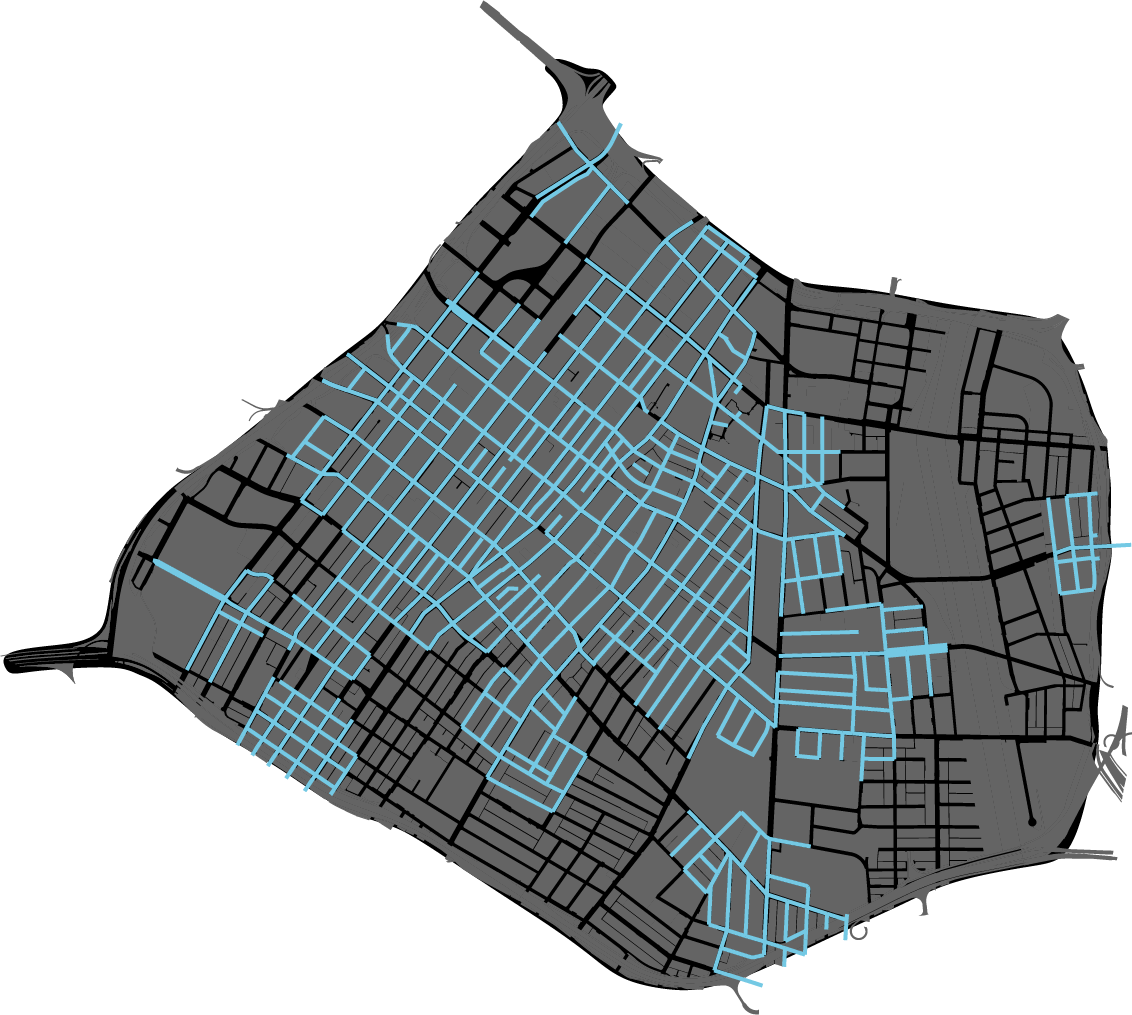 Convert 55.5 miles (50%) of DTLA streets to AV only.