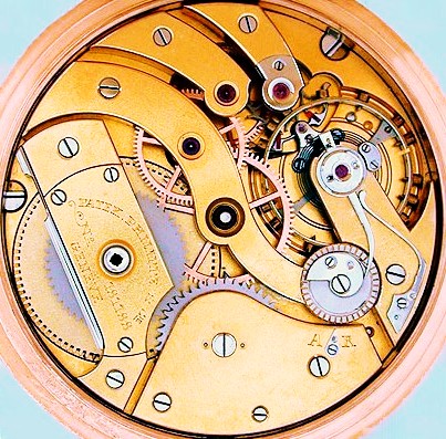 OBEN: Hochwertige TU, Patek Philippe & Cie. - Chronometro - Gondolo , um 1910, mit aehnlicher Escapement-Konstruktion wie die etliche Jahre zuvor in Glashuette i. Sa. verwendete MORITZ - GROSSMANN - GRUEN-PRECISION - Hemmung = Escapement mit Gleichgewichtsanker (Moustache - Anker), Chronometer-Unruh mit Goldschrauben, Deckplatte auf Ankerwellenlager und Ankerrad und Exzenter-Feinregulierung, hier in französisch von A = A dvance (Vorgang) nach R = R etard (Nachgang). http://gisbert-brunner.gq.de/post/84404559598/herzliche-gratulation-patek-philippe-wird-am-1 Photo oben : Timo R. Bechtoldt DGS Glashuette i. Sa. GmbH