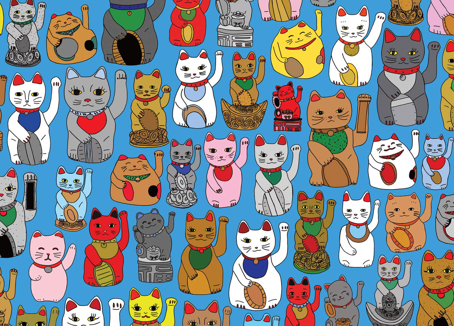 TEGAN IVERSEN for AHD PAPER CO. 'Lucky Cats' 2016 (available as a greeting card and wrapping paper)
