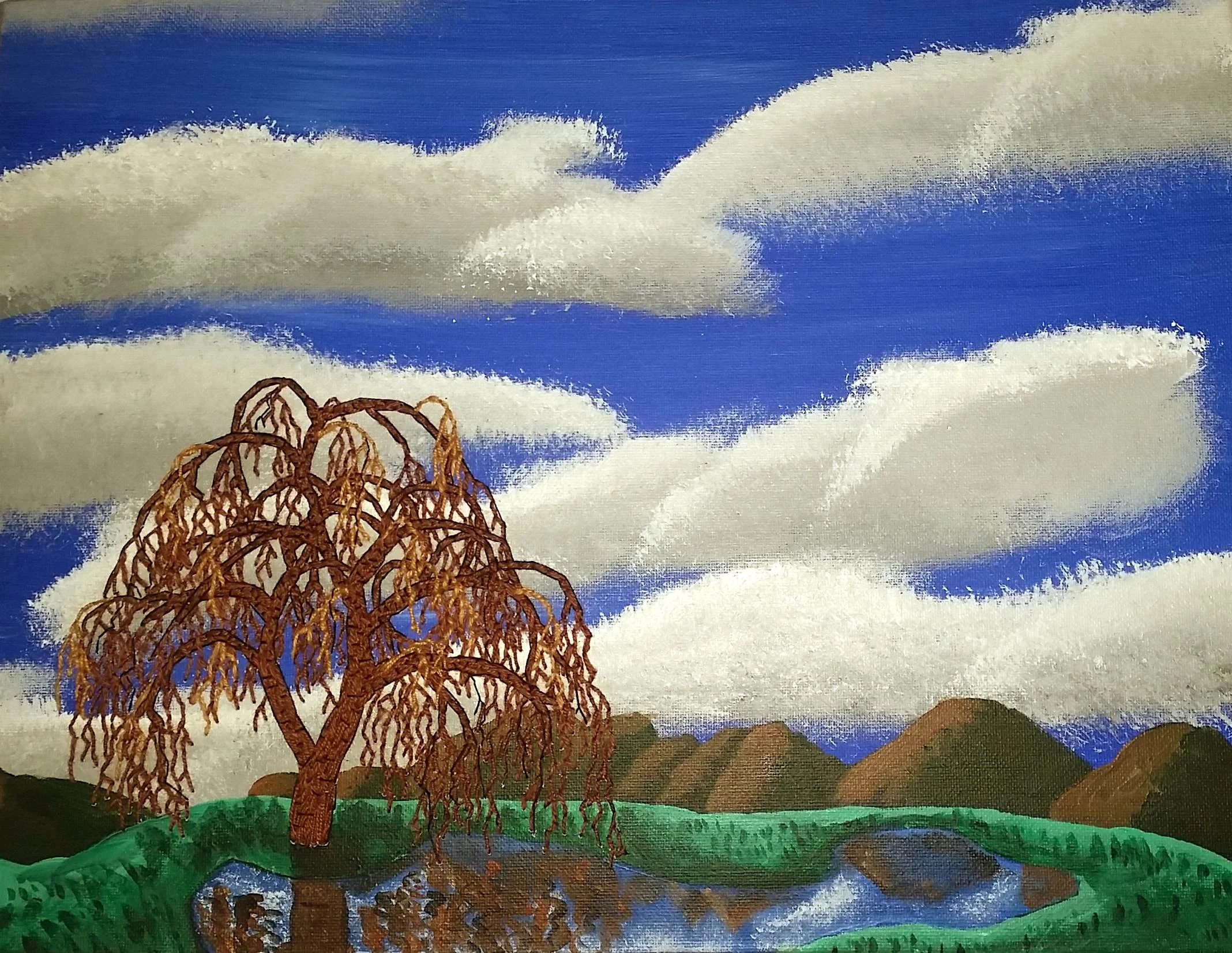 Willow Reflection 2015 Heather Snitch Acrylic and Cotton on canvas 31cm X 40cm