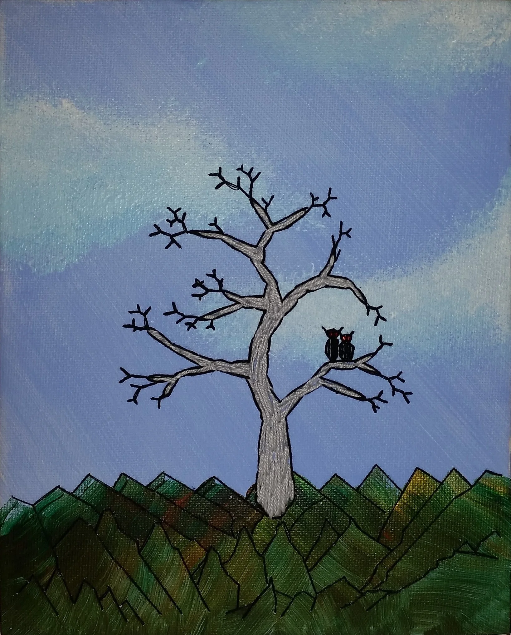 Owl Pair 2012 Heather Snitch cotton and acrylic on canvas