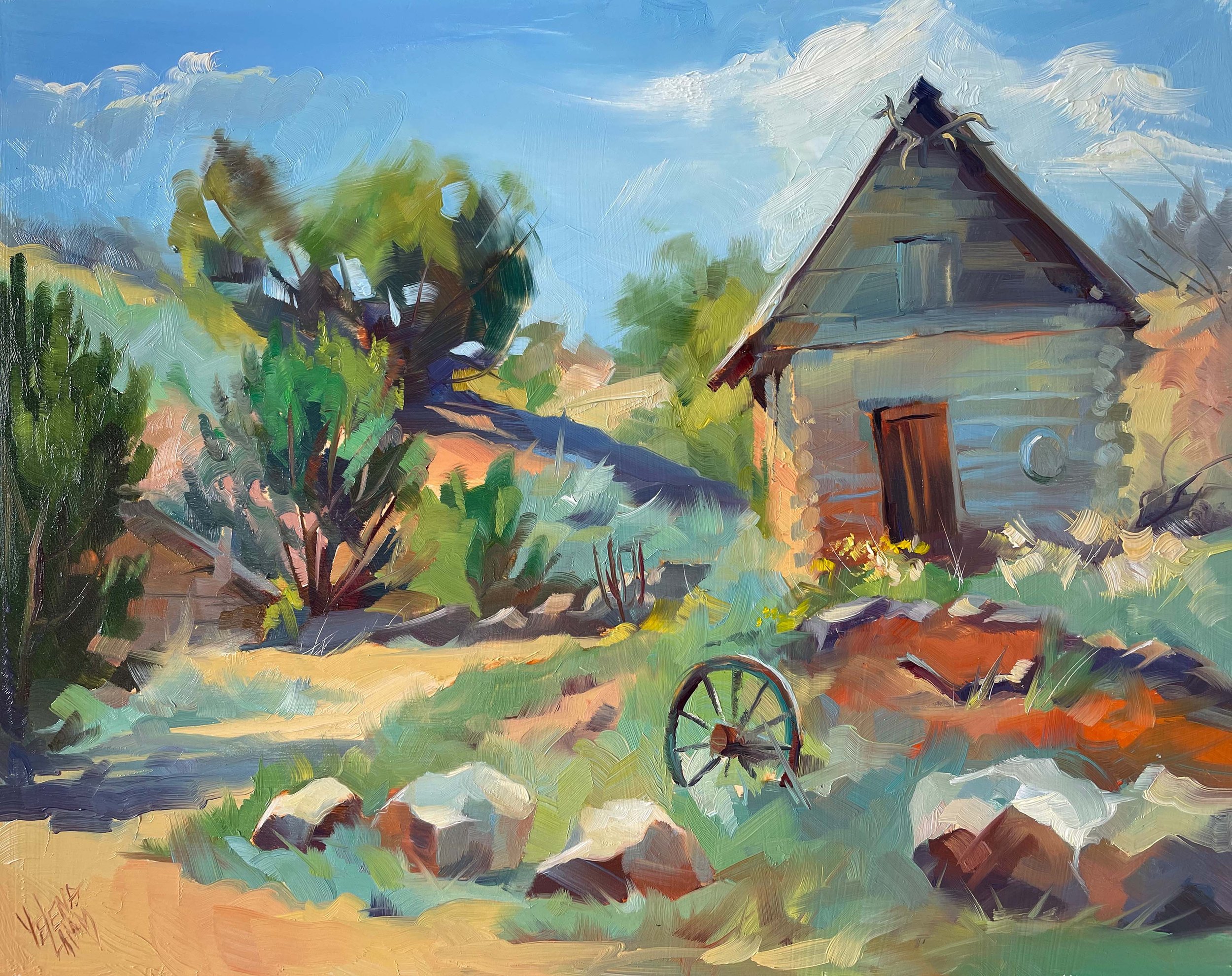   Village - de las Golondrinas  14” x 11” oil  Award of Excellence, OPA 2021 "Spirit of Santa Fe" Wet Paint Competition Available  