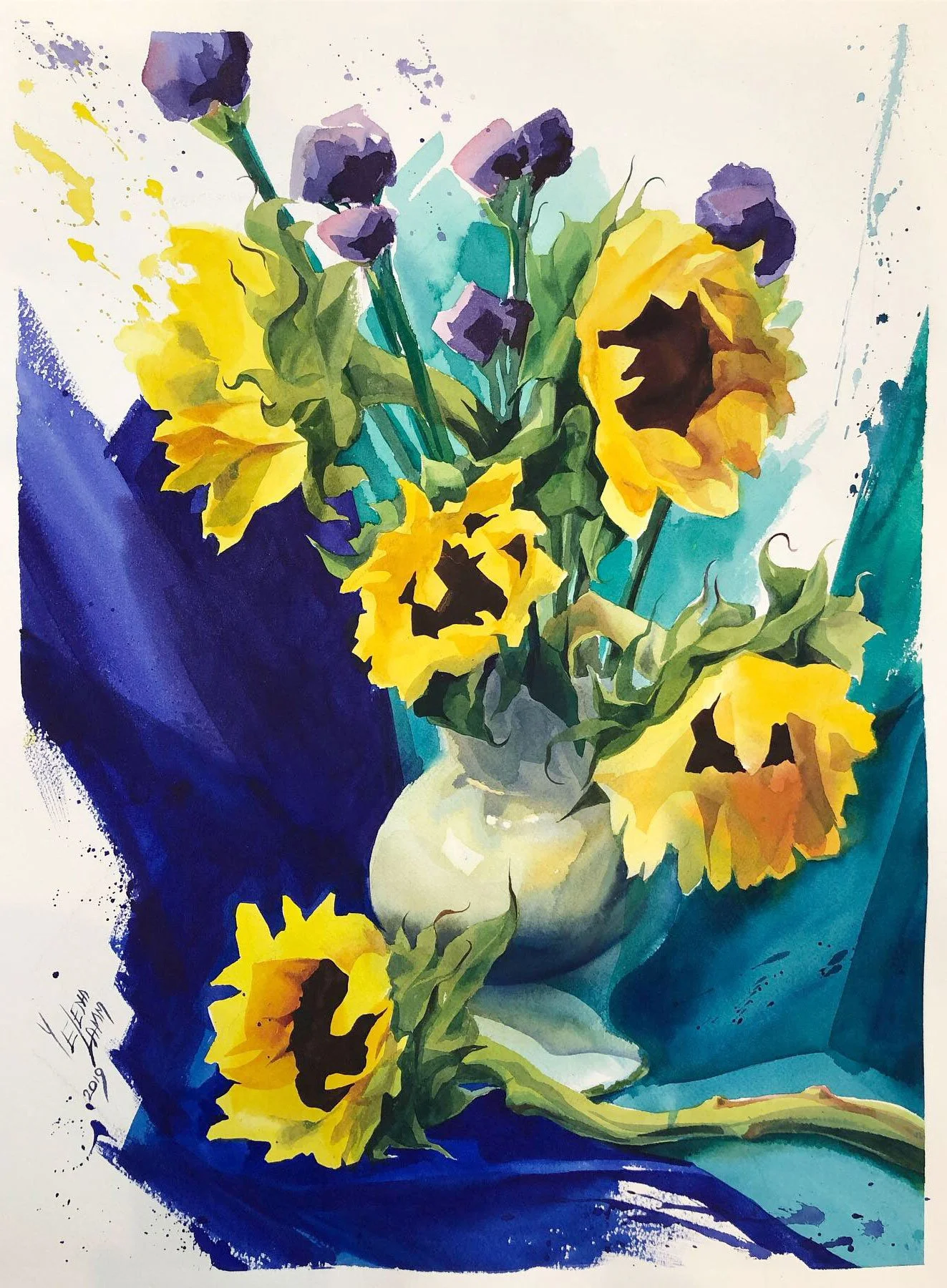   Sunflowers  18” x 24” watercolor Available 