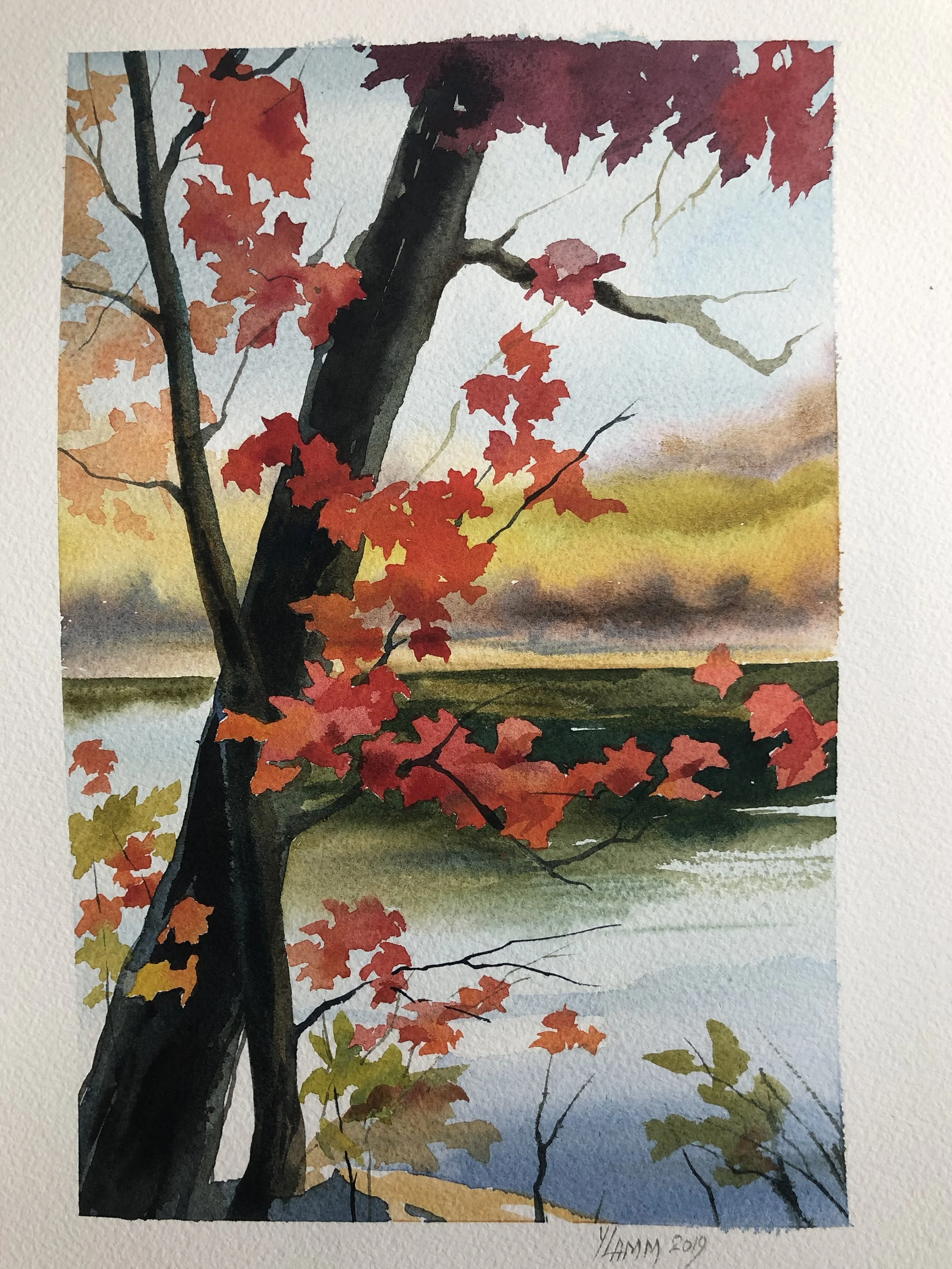  Autumn Lake 🔴 SOLD 8” x 12” watercolor 