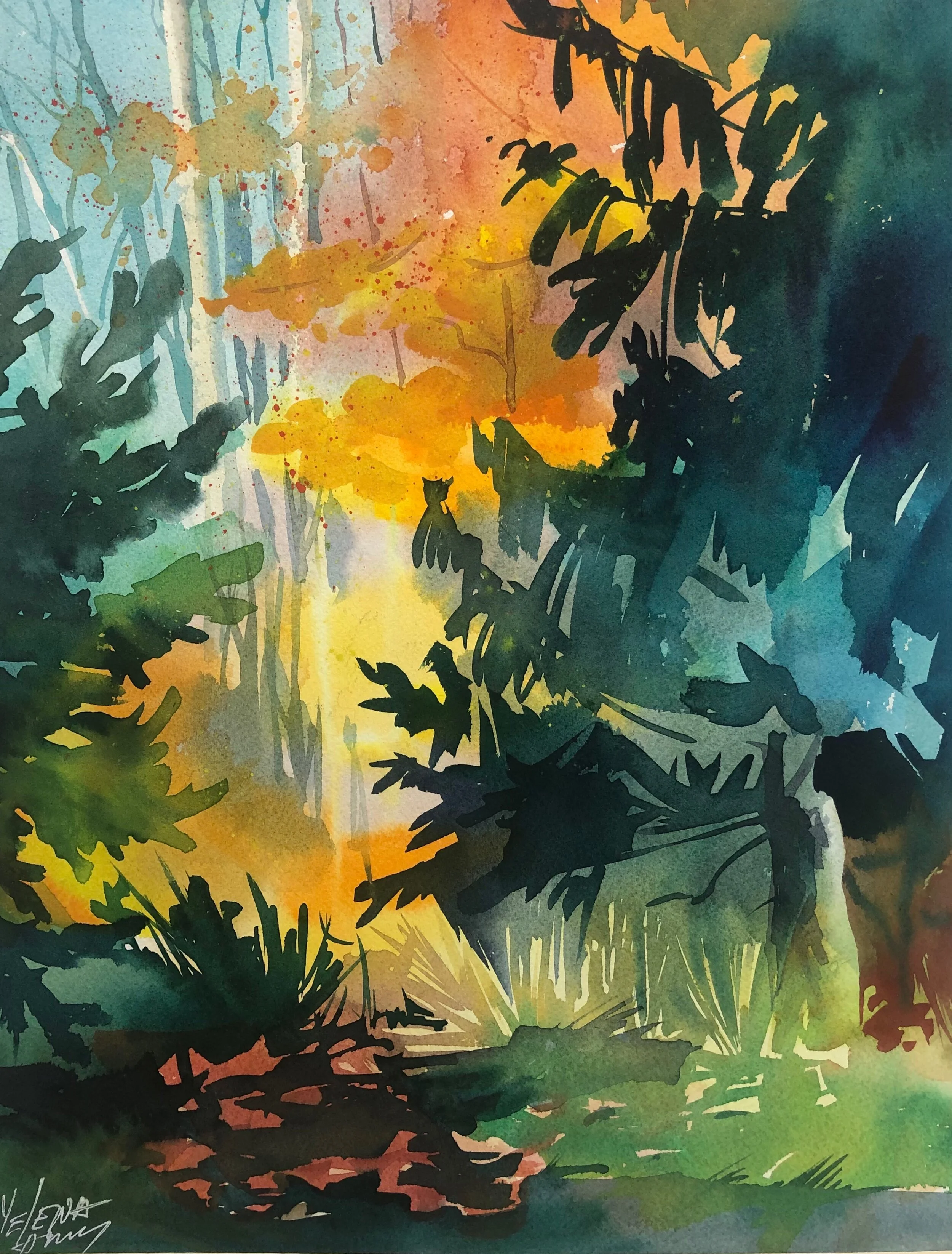  Autumn Light 🔴 SOLD 12” x 16” watercolor 