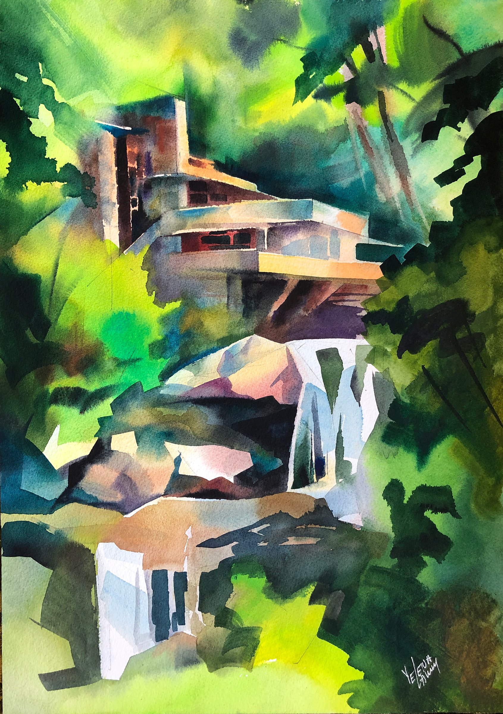   Grand View  🔴 SOLD 13” x 19” watercolor  Pittsburgh Watercolor Society 75th Anniversary Exhibition at Fallingwater, First Place  