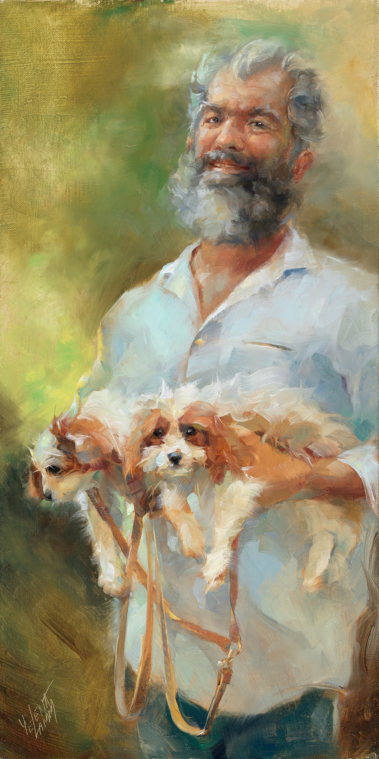   Dog Walk: Twins    20” x 10” oil on linen 2022 NOAPS Best of America Small Painting  Available   