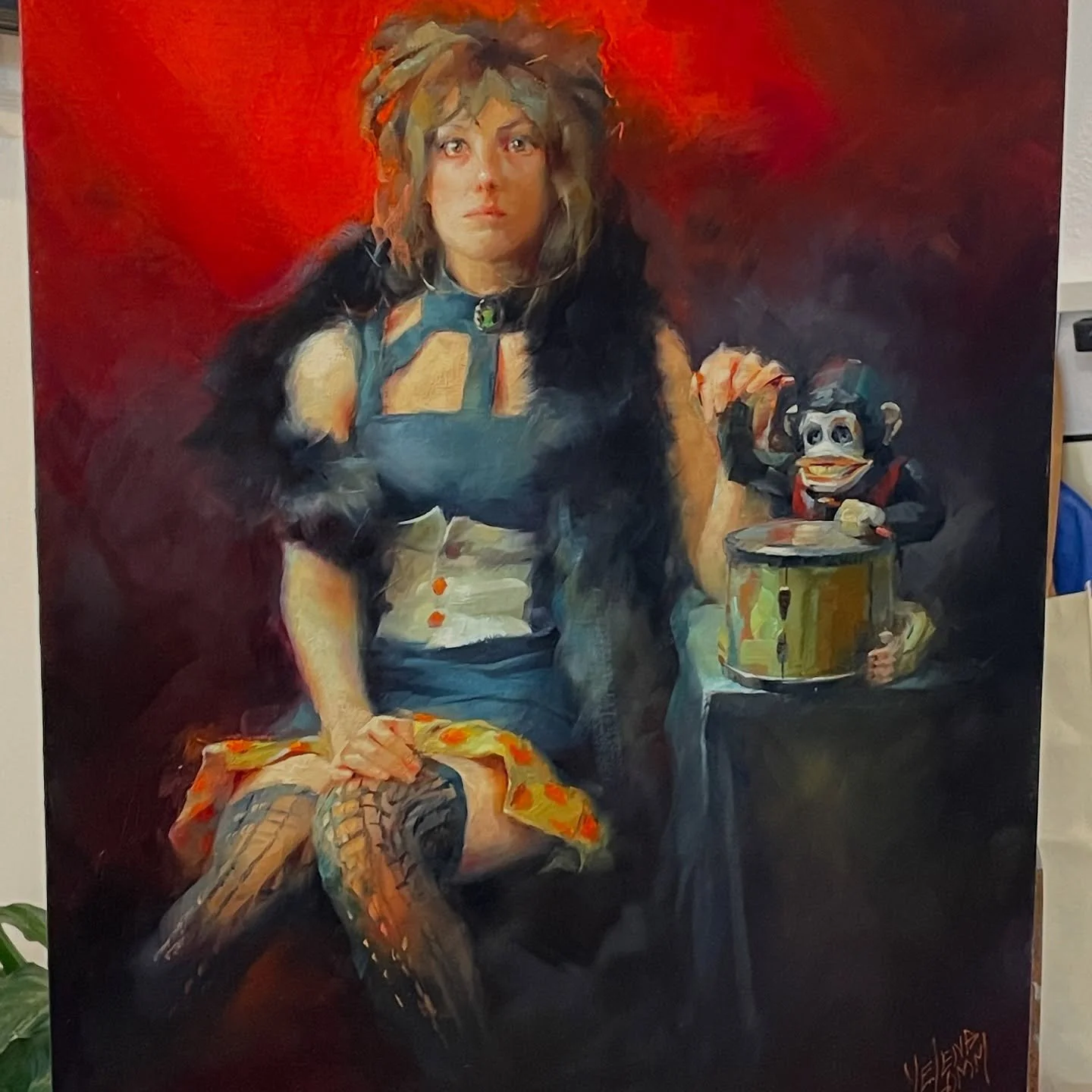 Finished this painting before leaving to Sarasota. Still thinking about a title. @penny.lane.dreadful #portraitpainting #oilpainting #oilpaintersofamerica #monkeybusiness