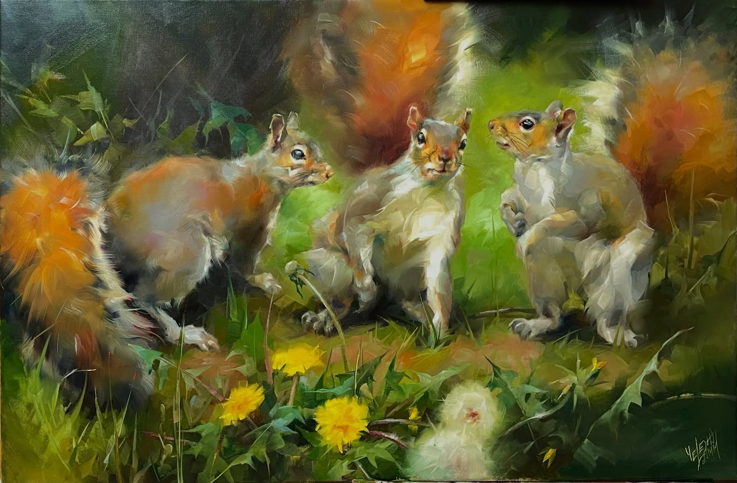 Come paint animals with me in Seattle @picketfenceartstudio this month &mdash; January 16-18, link in bio, still time to sign up! 

Off the easel &mdash; &ldquo;The Dandelion Council,&rdquo; 20x30&rdquo; oil

#animalartist #animalportraits #oilpainti