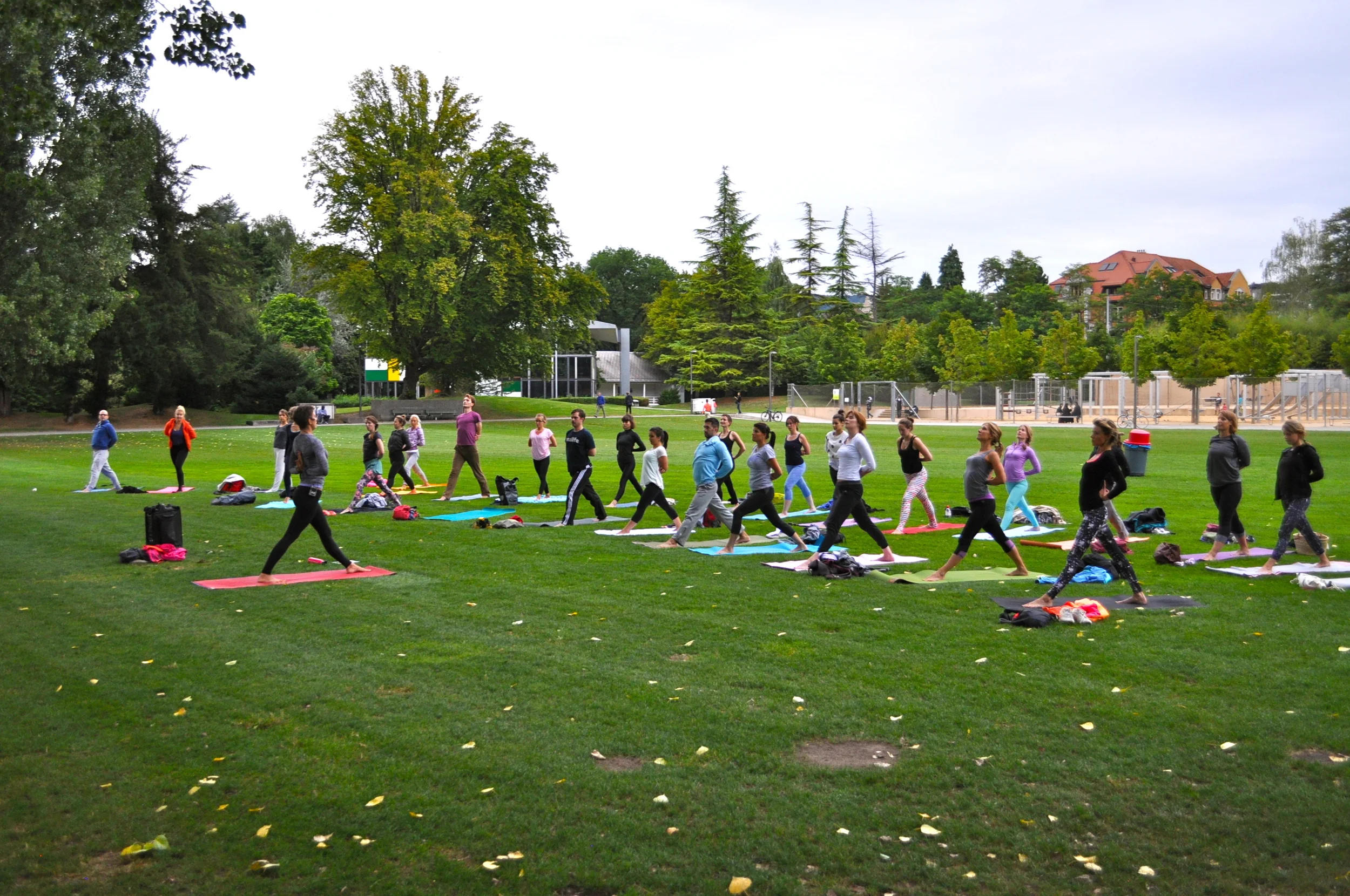 Urban Yoga Escape Nr. 2 - Yoga in the park with mystic weather, taught together with my colleague and friend Elena Mironov