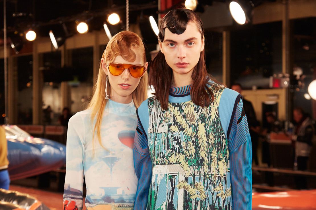 Above and below photos of Opening Ceremony FW 2016 show by Greg Kessler, Matt Kelly, and Patrick Spears