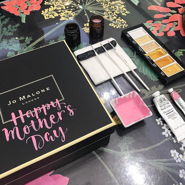 Such a pleasure to be back working for @jomalonelondon with @kirstenburkedesigns personalising gift boxes for Mother&rsquo;s Day. Thanks so much to the lovely team at T3 who always make me feel so welcome. I&rsquo;ll be at T5 today so come and see me