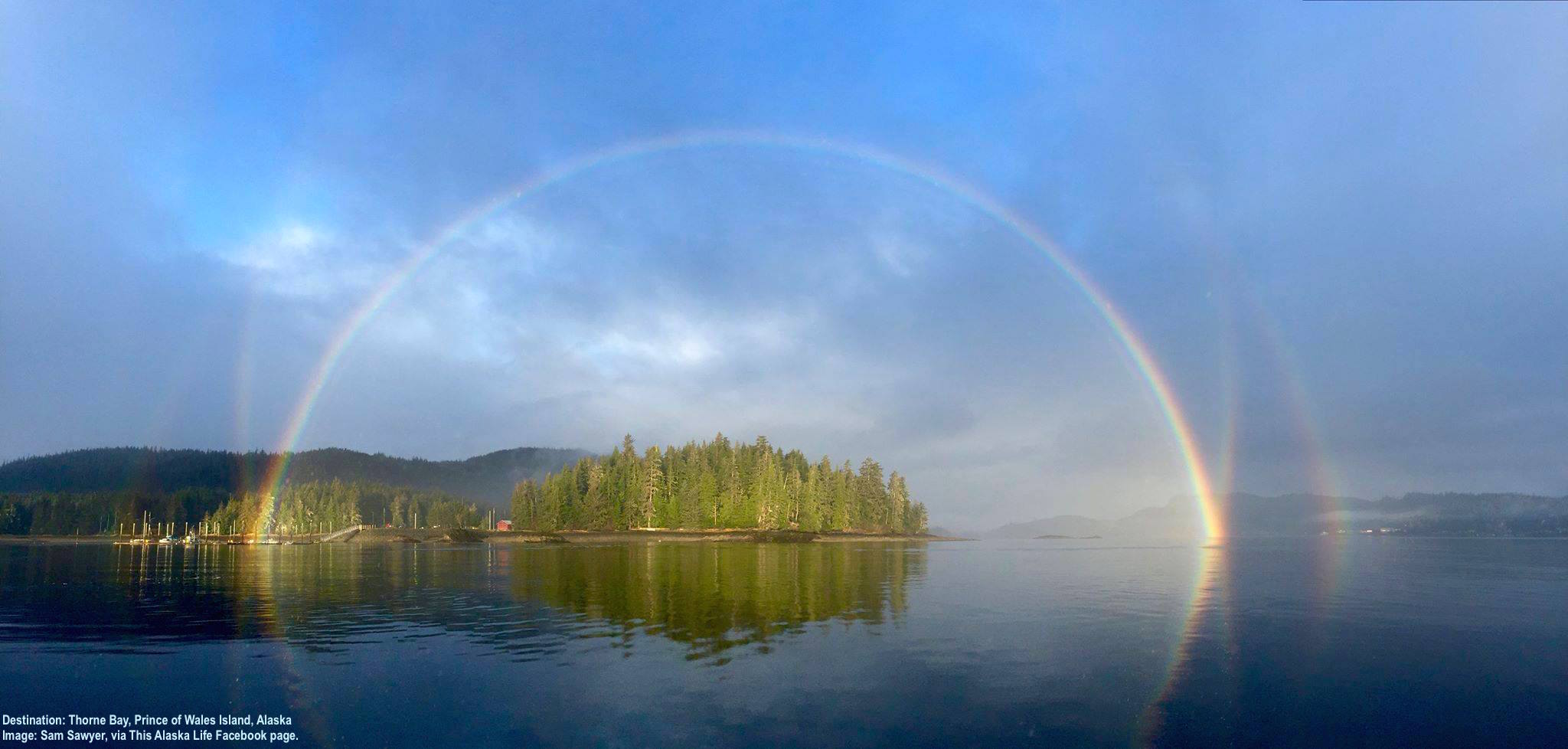 THE OLD GROWTH RAINFOREST OF TONGASS NATIONAL FOREST, BEARS, WOLVES, EAGLES, OTTERS, AND WHALES, GOOD FOOD, AND STRANGER WHO BECOME FAMILY - TOP IT OFF BY A RAINBOW AND THIS MUST BE PARADISE: PRINCE OF WALES ISLAND, ALASKA. IMAGE: SAM SAWYER VIA THIS ALASKAN LIFE FACEBOOK PAGE