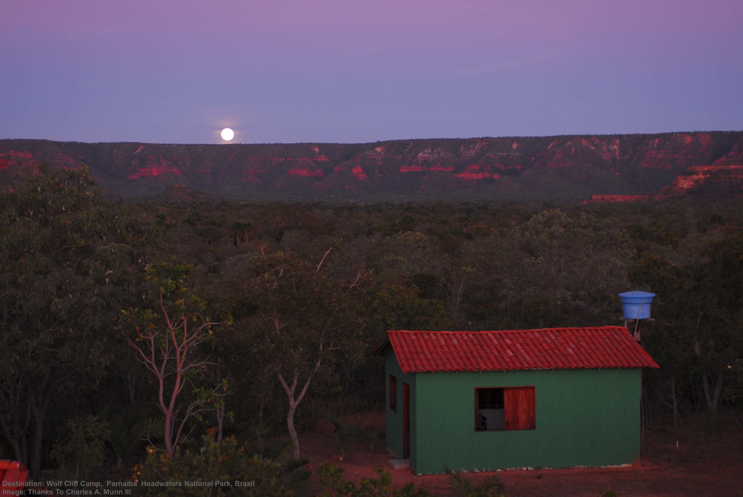 MOON RISE AT PEACEFUL WOLF CLIFF CAMPS. IMAGE: ©DR. CHARLES A.MUNN AND SOUTHWILD, BRAZIL.