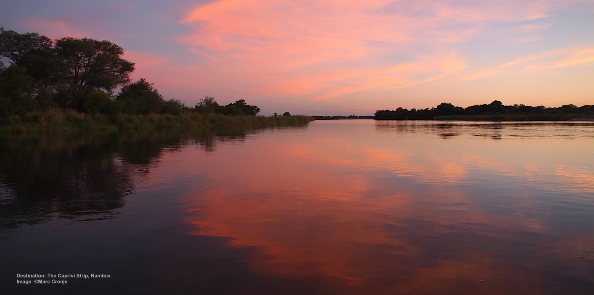 NAMIBIA IS FULL OF SURPRISES. THIS IS THE CAPRIVI STRIP, NAMIBIA’S NARROW PAN HANDLE, A LUSH DELTA REPLETE WITH WILDLIFE AND BIRDS. IMAGE: ©MARC CRONJE