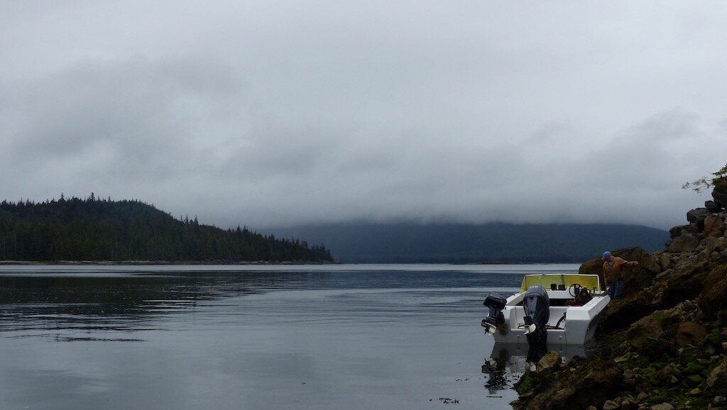 WE HAD SPENT THE DAY EXPLORING TIDE POOLS AND MARINE LIFE AND RECENT GREY WOLF EVIDENCE ON DOZENS OF FORESTED ISLANDS. THE WATER WAS FLAT AND STILL. IMAGE: ©ROBERTA KRAVETTE